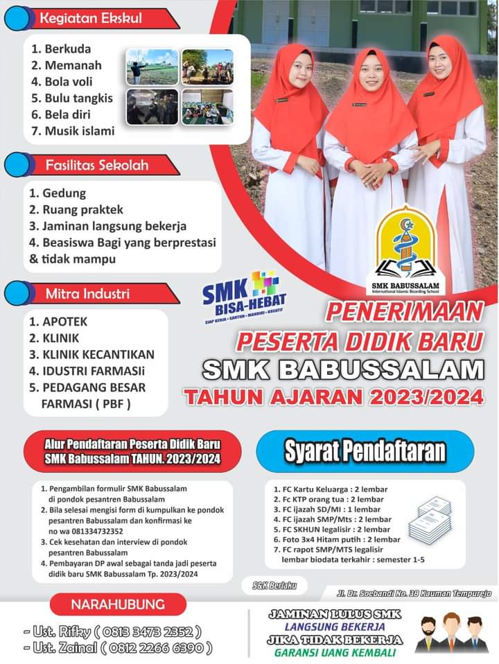 Mau Masuk SMK Yang Ada Jaminan Kerja, SMK Kesehatan Babussalam Tempurejo Jawabannya